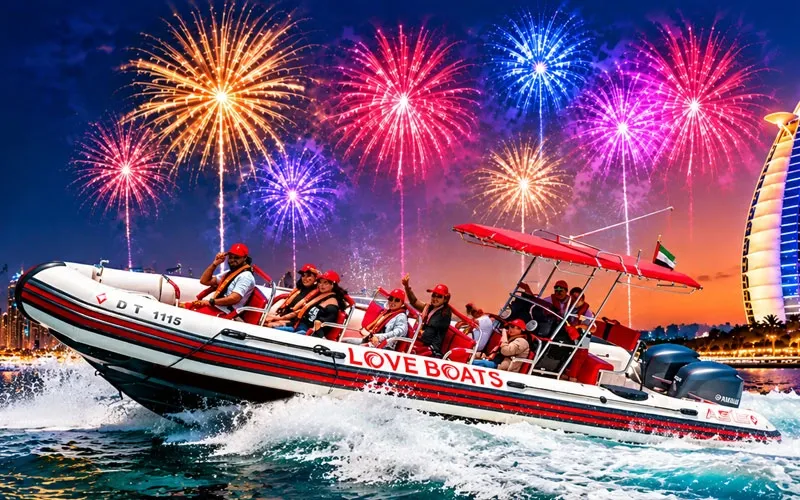 Love Boats watching New Year fireworks from the sea in Dubai