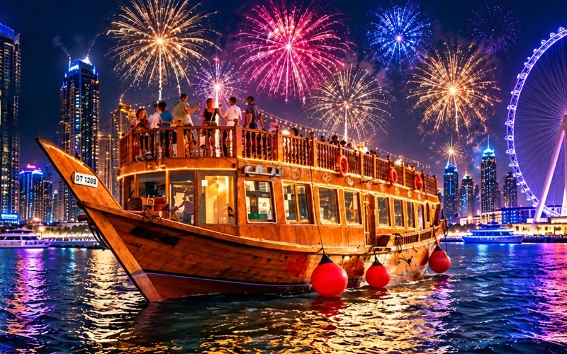 Traditional dhow cruise in Dubai Marina on New Year's Eve