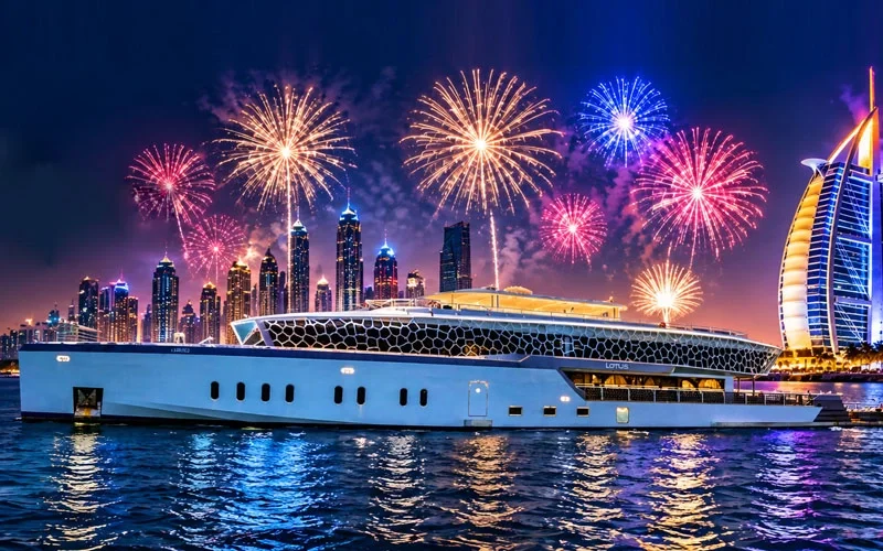Mega yacht party in Dubai on New Year's Eve with fireworks views