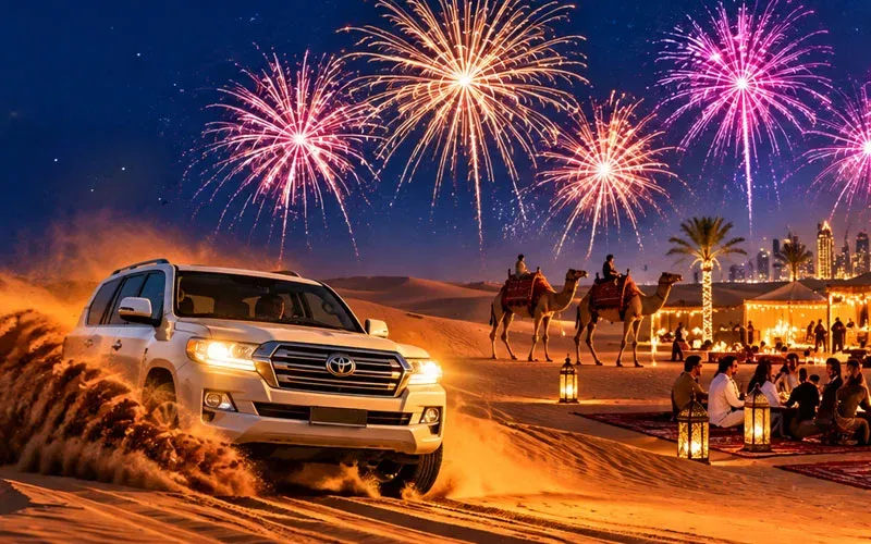 New Year party desert safari in Dubai with BBQ dinner and live shows